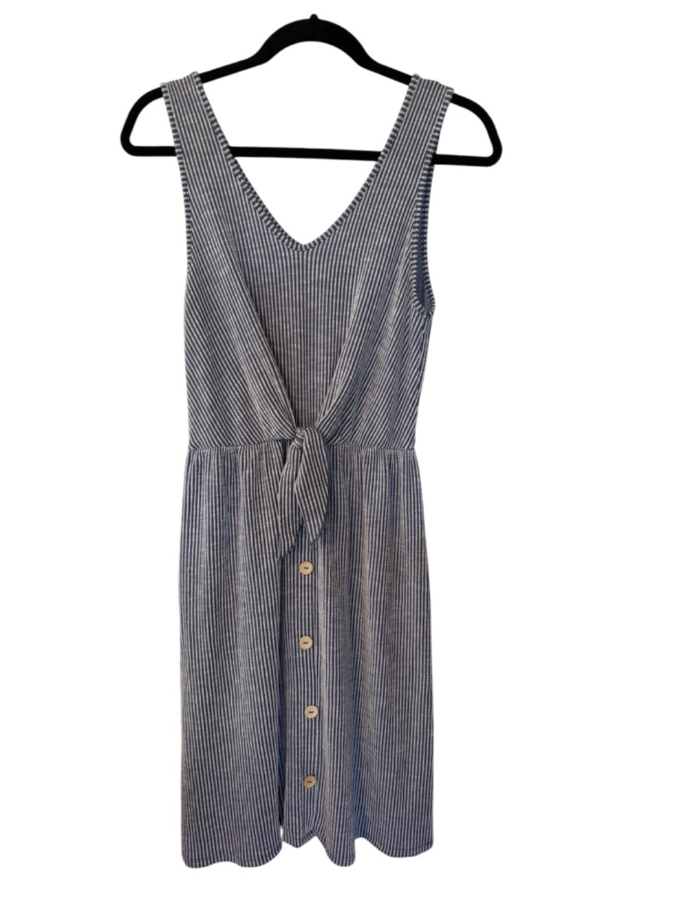 Caution To The Wind Navy and White Striped Tie-Front Midi Dress